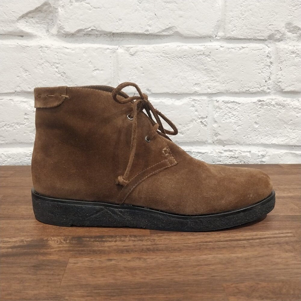 Via Spiga Lace Up Ankle Boots Womens 6 Brown Suede Leather Flat Rubber Sole